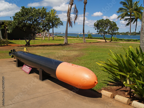 Black and Orange Torpedo Display at Pearl Harbor