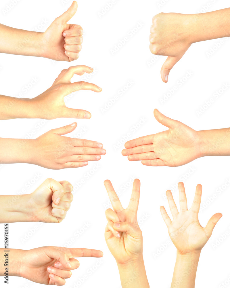 Hand gestures set, isolated. Hand gestures set, isolated.