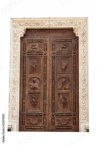 Main wooden door at Santa Croce church, Florence.