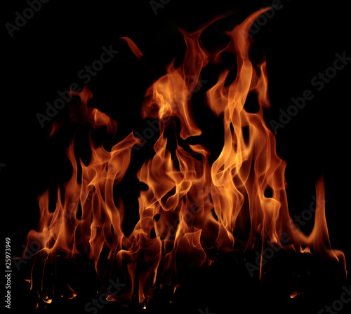Fire flames and black background