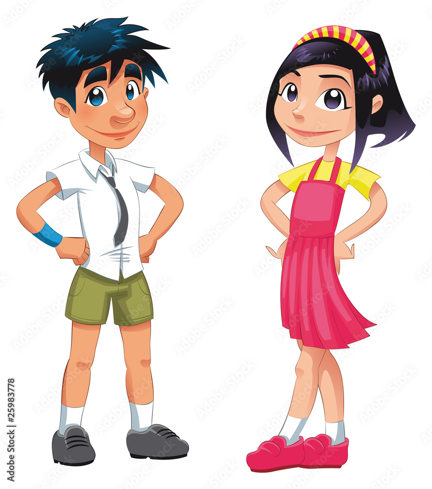 Boy and girl. Funny cartoon and vector teen characters. Stock Vector |  Adobe Stock