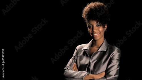 Woman Presenting Black Background for Your Product
