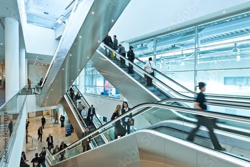 trade fair staircase with blurred people
