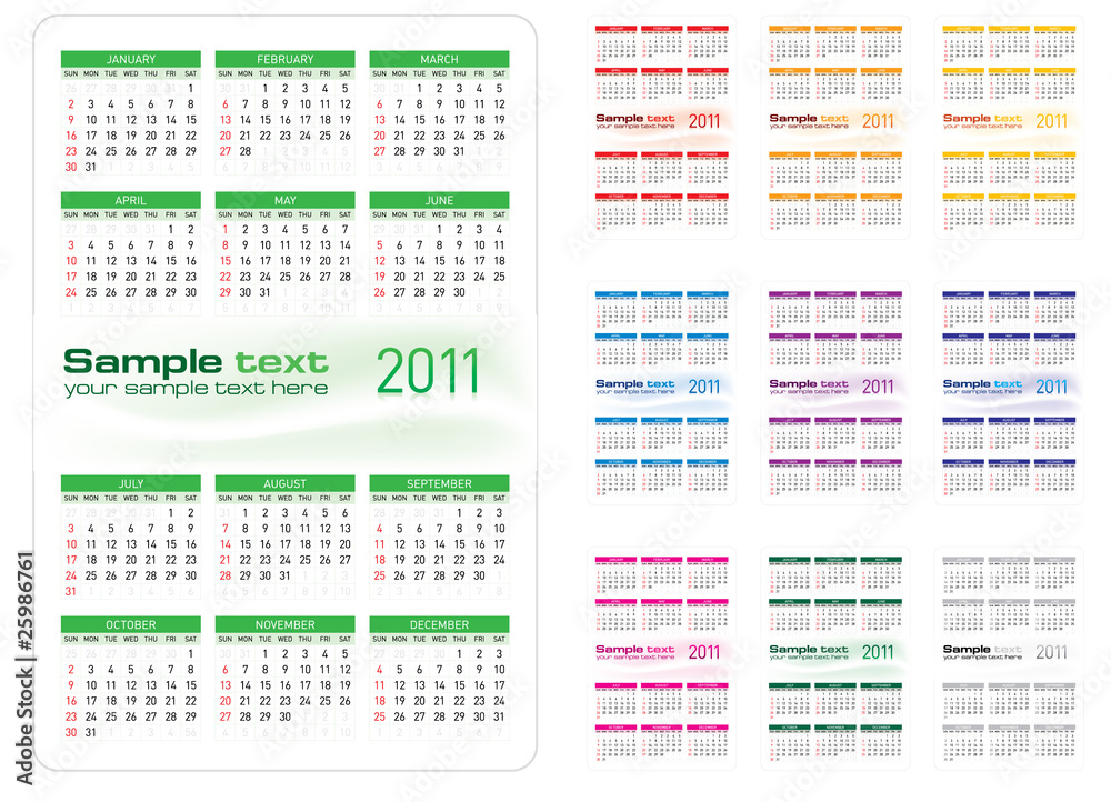 Vector illustration. Calendar 2011. Design on black background.