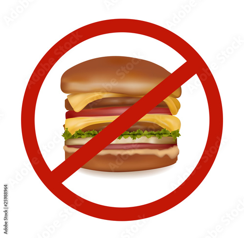 Fast food danger label (colored). Vector illustration.