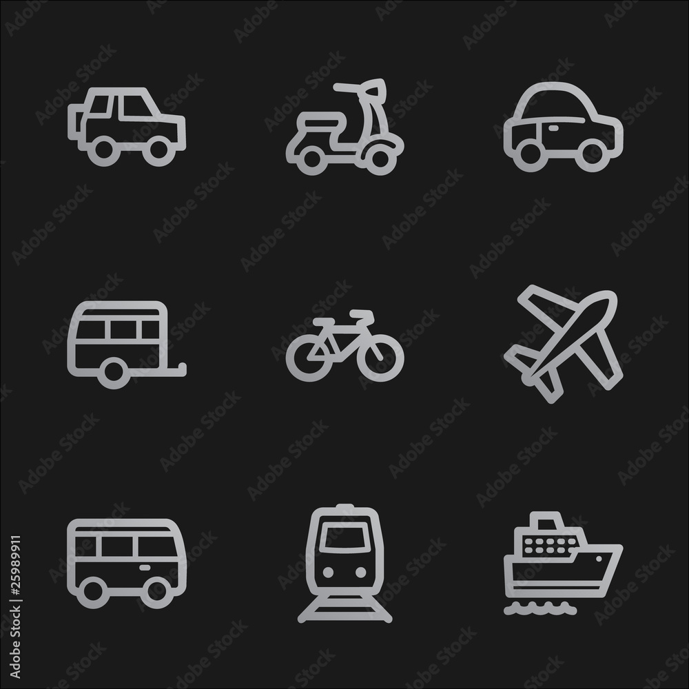 Transport web icons, grey mobile style Transport web icons, grey mobile style