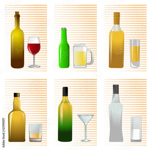 alcohol bottle and glass