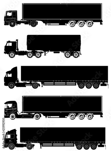 Vector detailed trucks silhouettes set