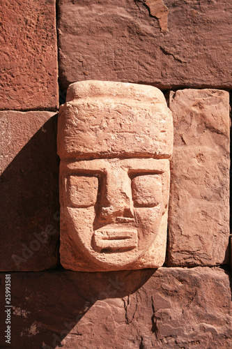 Wall of Tiahuanaco stone face photo