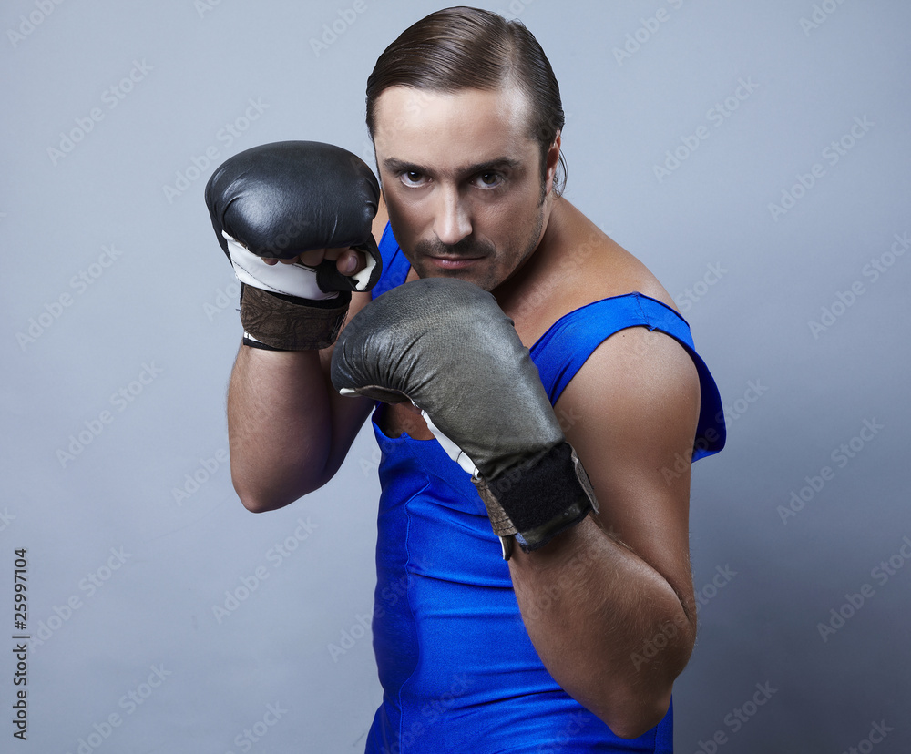 Portrait of boxer stylised under olden time