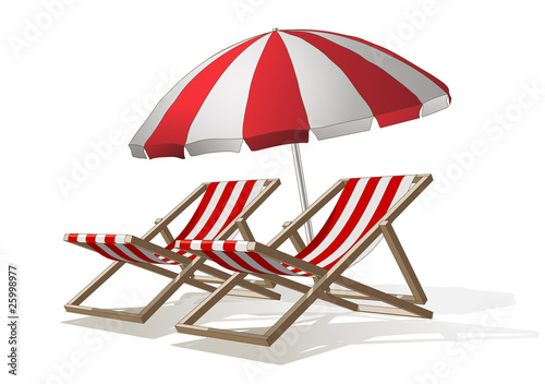Parasol and deck chairs