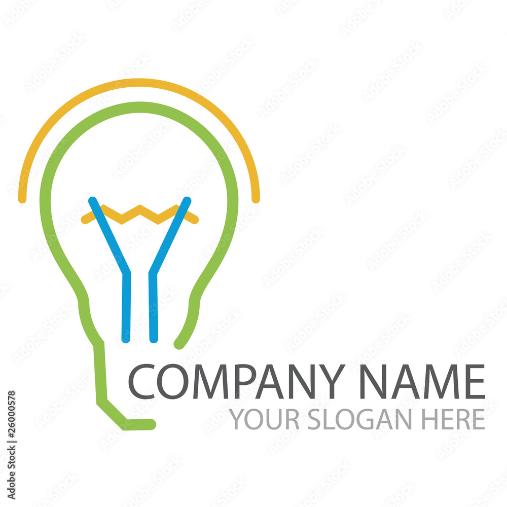 Empresa de electricidad. Logotipo lineal bombilla en varios colores