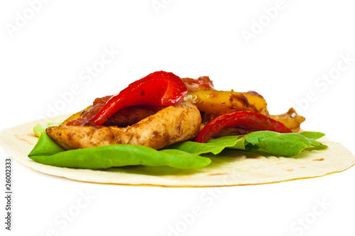 unrapped fajita on white background photo