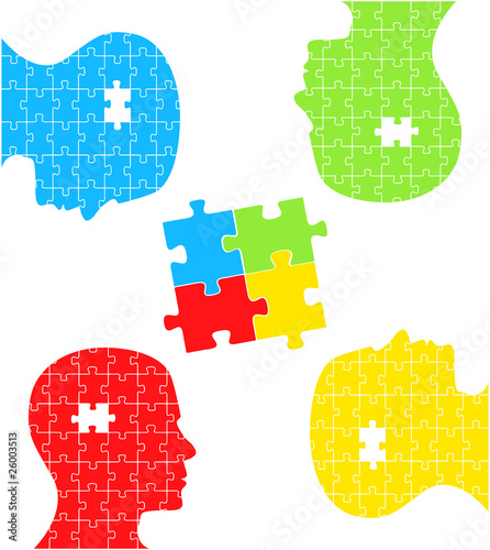 Puzzle concept heads vector background