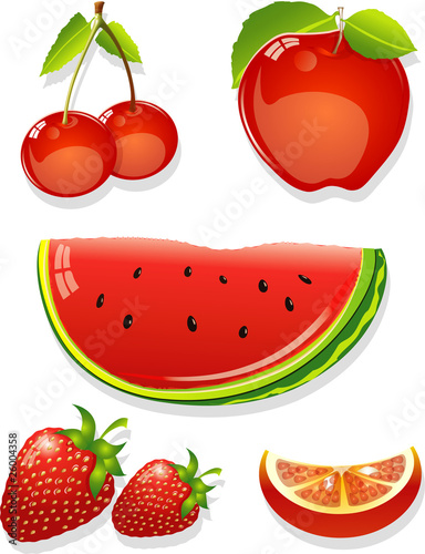 Collection of red fruits, healthy and vegetarian food
