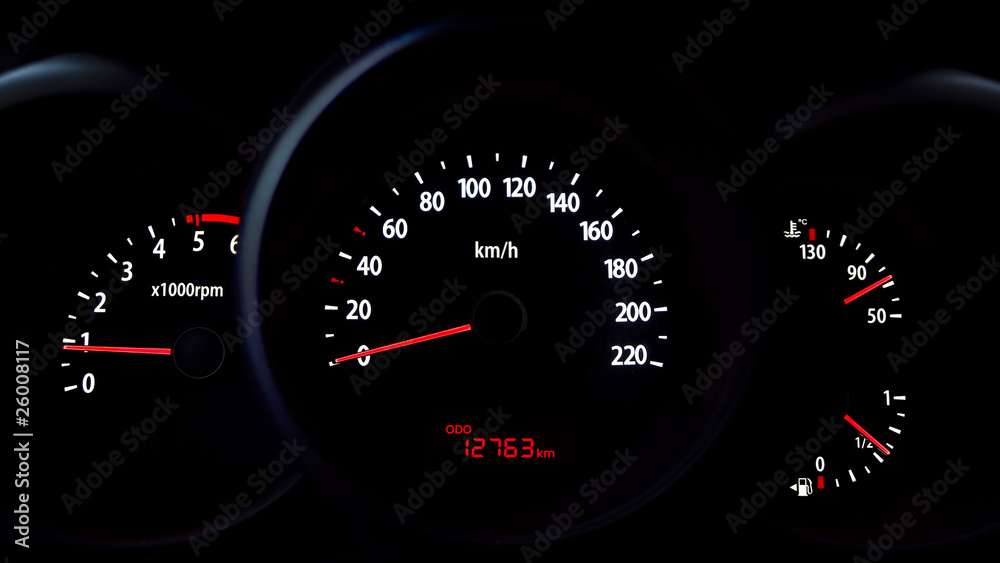 Fototapeta premium Dashboard highlighted in the dark.