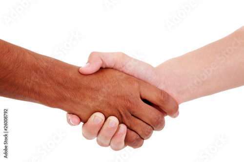handshake, between a white and a black young man