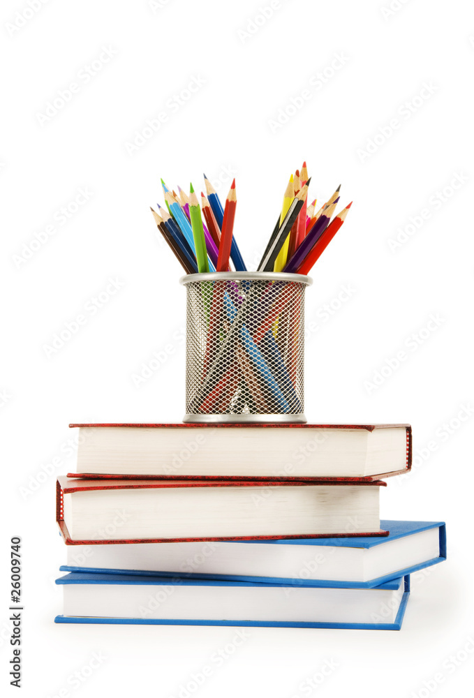 Back to school concept with books and pencils Back to school concept with books and pencils