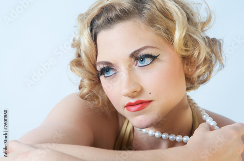 Blond model with pearls