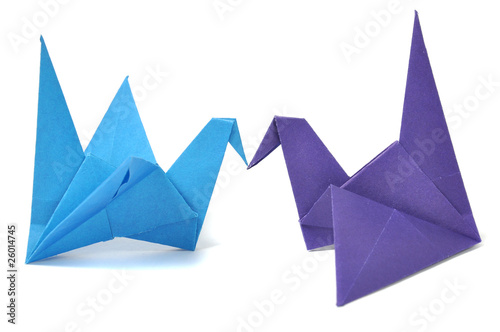 Origami cranes over white
