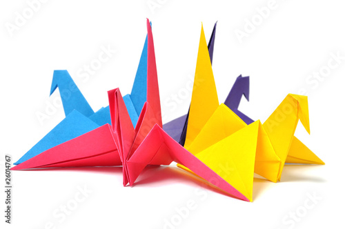 Origami cranes over white