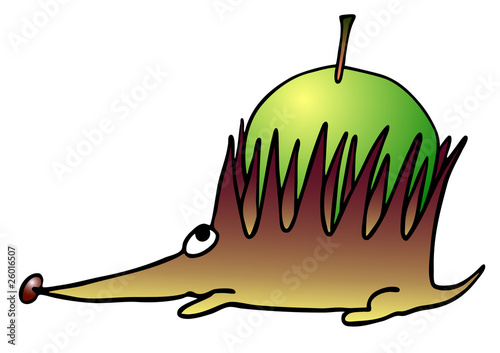 hedgehog with apple - vector