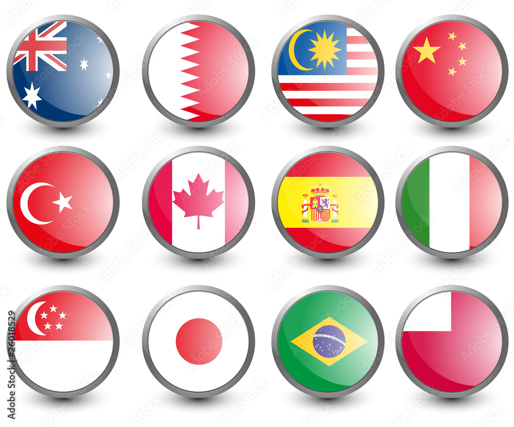 Web buttons with flags of F1 countries, vector eps 10. Web buttons with flags of F1 countries, vector eps 10.