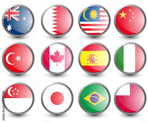 Web buttons with flags of F1 countries, vector eps 10.