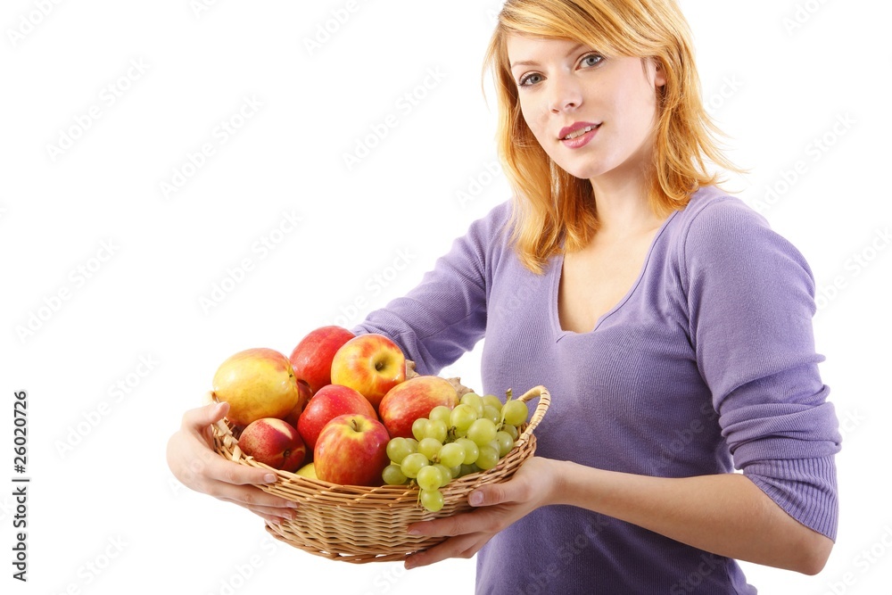beautiful woman with a fruit basket (white background) beautiful woman with a fruit basket (white background)