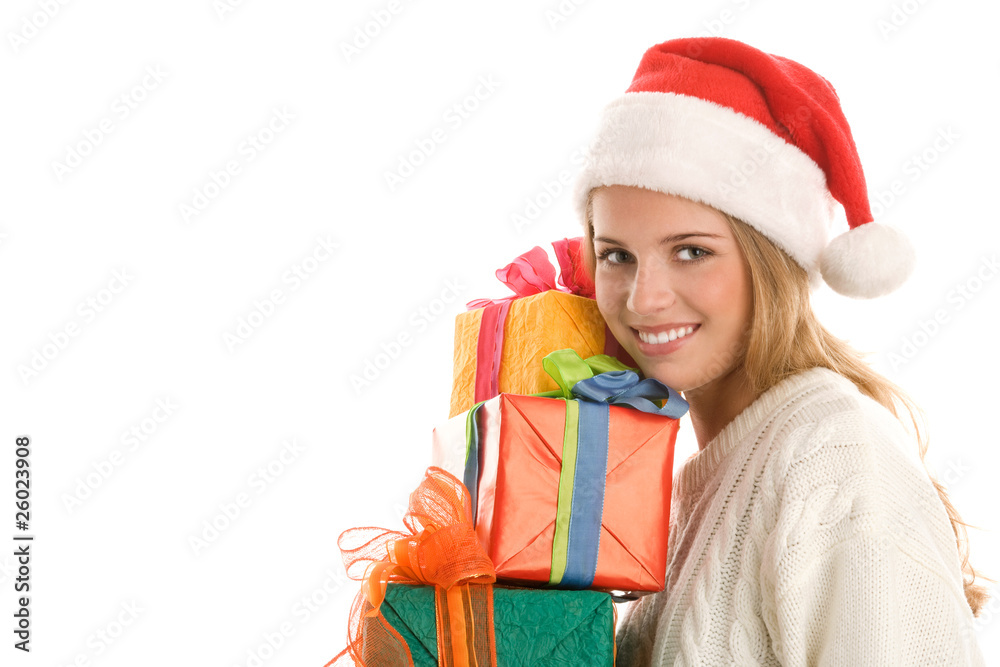 Woman with Christmas gifts Woman with Christmas gifts
