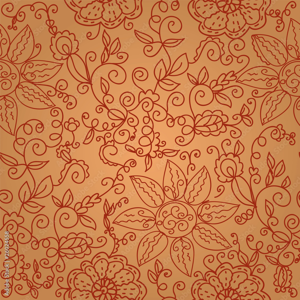 Brown floral seamless ornate pattern with swirls Brown floral seamless ornate pattern with swirls