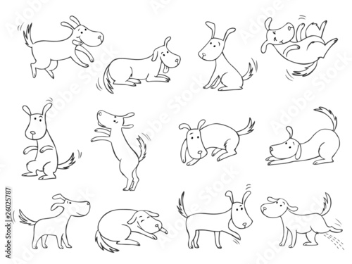 Funny dogs collection in black contour