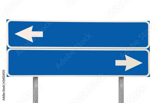 Crossroads Road Sign And Arrows In Blue, Isolated