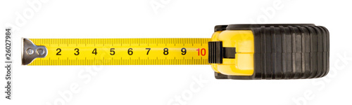 yellow tape measure, isolated on white with clipping path.