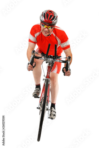 Man triathlon athlete with racing bike