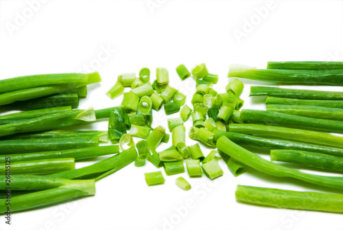 Cut green onion isolated on the white background