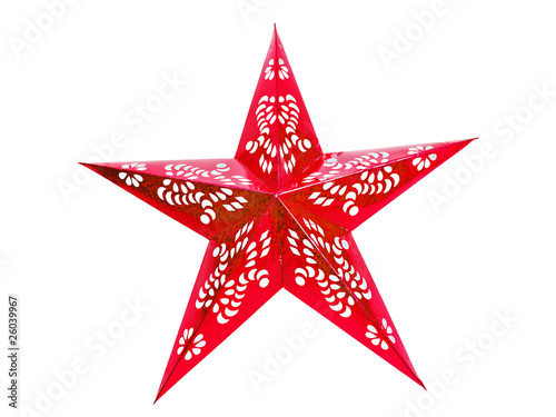 shiny red christmas star isolated on white background