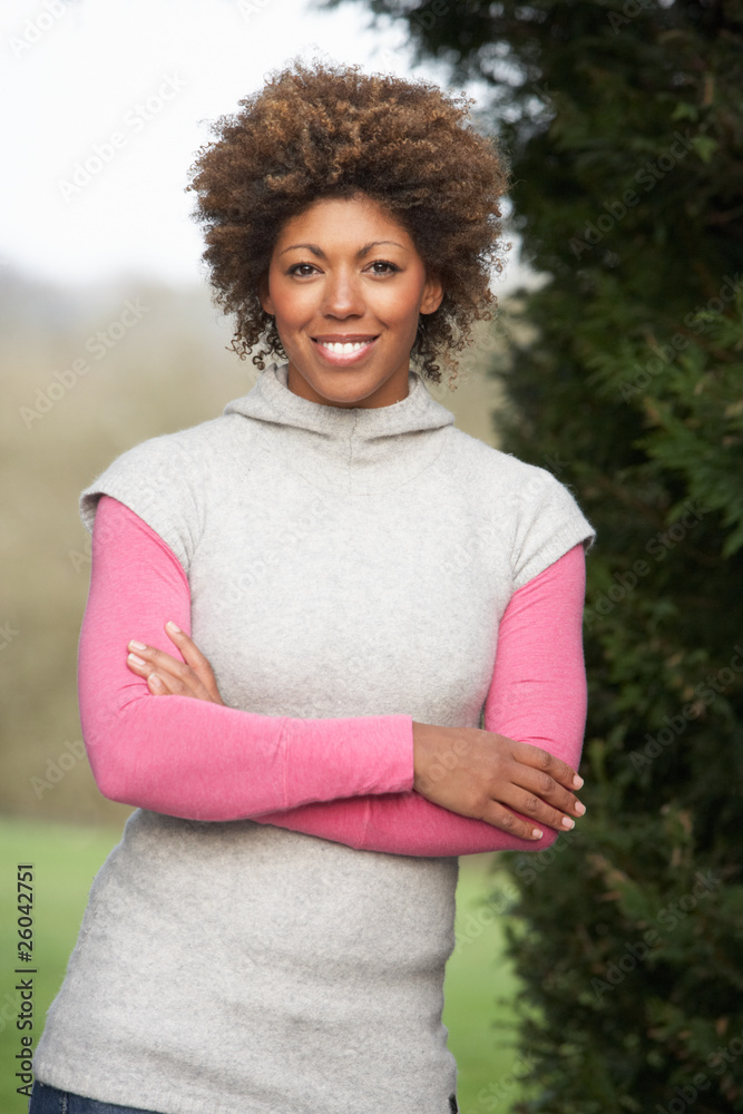 Portrait Of Beautiful Woman In Garden Portrait Of Beautiful Woman In Garden