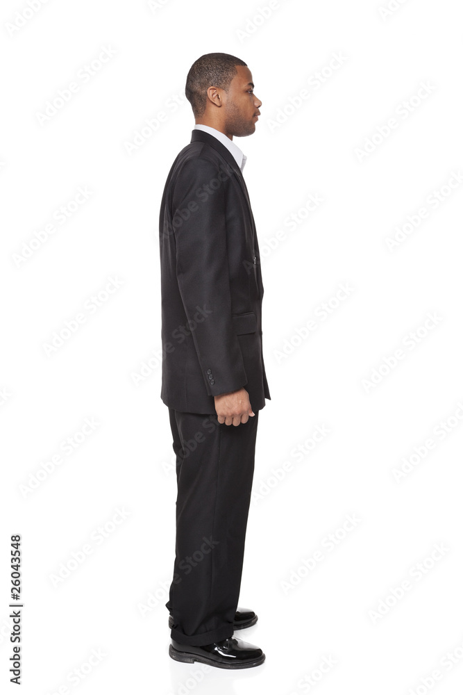 African American businessman isolated on white Side View African American businessman isolated on white Side View