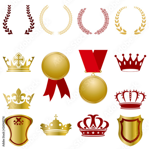 Ornament Gold and Red Icons Set