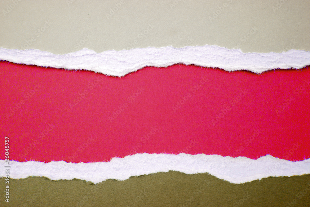 Ripped brown paper on red background Ripped brown paper on red background