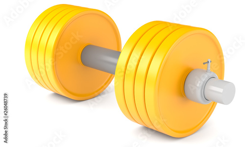 Yellow dumbbell isolated on white background