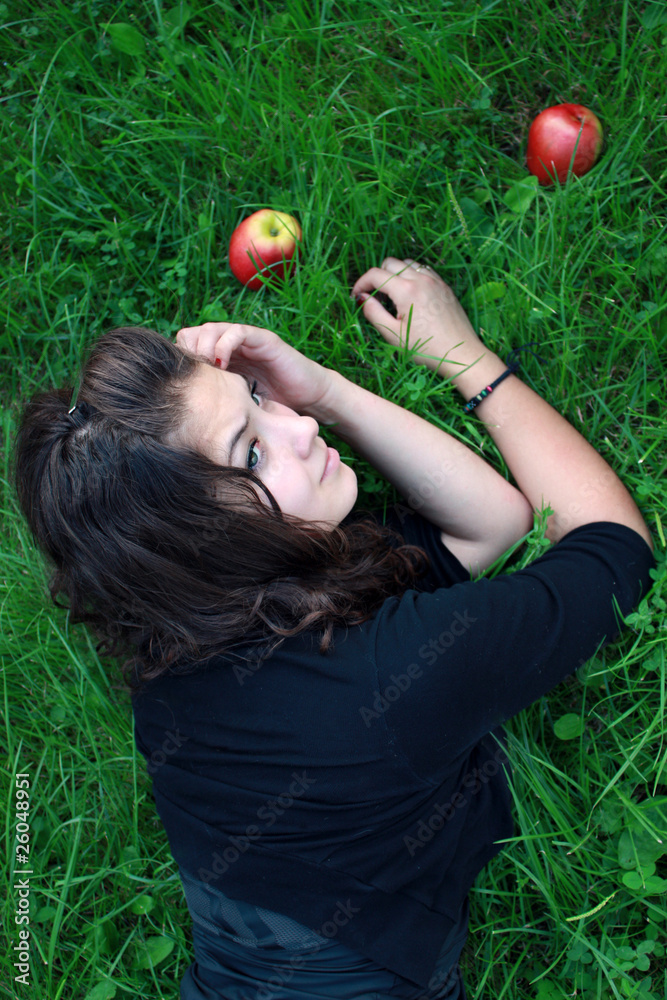 girl about red apples. girl about red apples.
