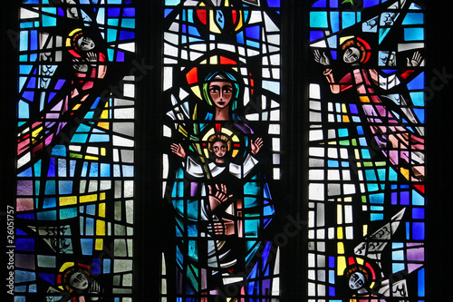 stained glass window of Mary and Jesus