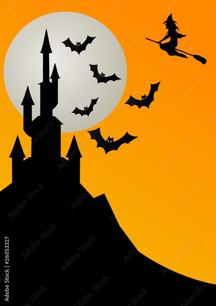 Luna pipistrelli e castello di Halloween