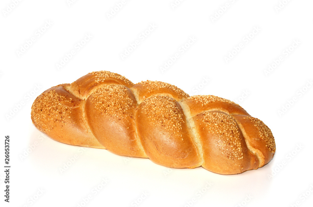 Challah with sesame seeds isolated on white Challah with sesame seeds isolated on white