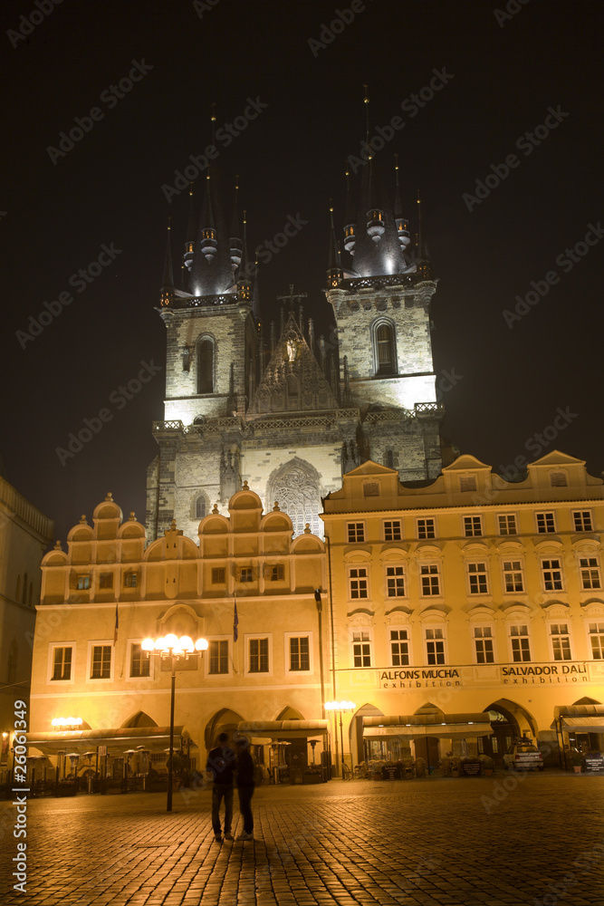 Prague in rain - church of our Lady Before Tyn