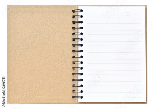 Open recycle notebook on white background