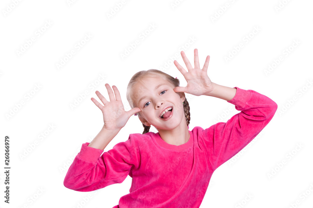 Funny Faces. Girl plays the fool isolated on white Funny Faces. Girl plays the fool isolated on white