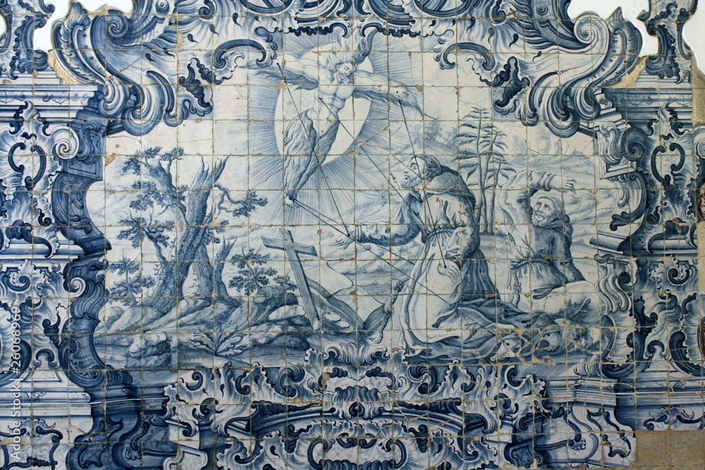 azulejo decoration on church facade in Oporto
